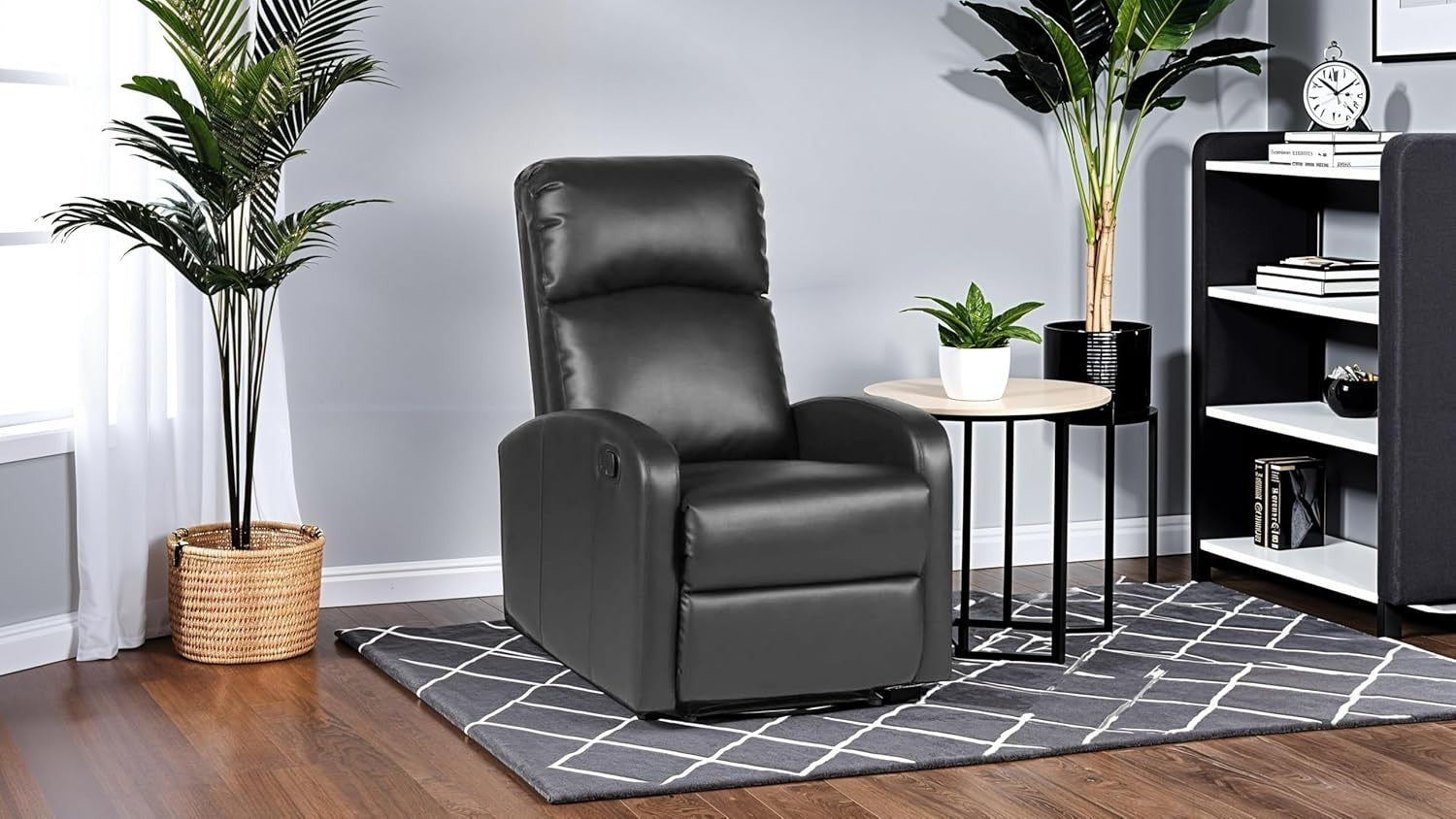 Black Faux Leather Recliner Armchair Lounge Chair with Footrest Support