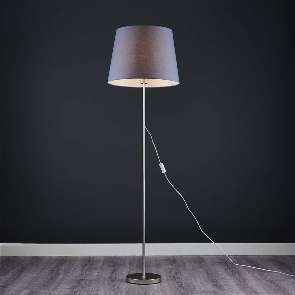 Modern Chrome Floor Lamp Large Grey Shade Standing Light LED Bulb Included