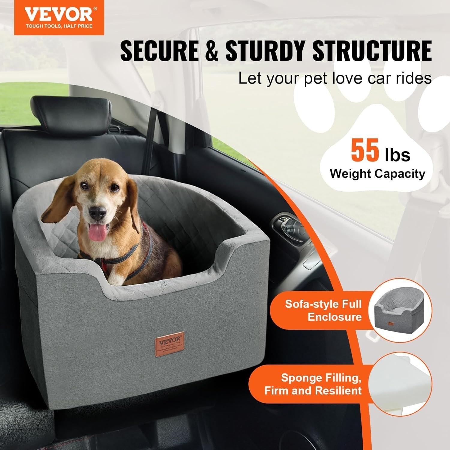 Dog Car Seat Booster Bed Waterproof Travel Seat Safety Leash Up to 55lb