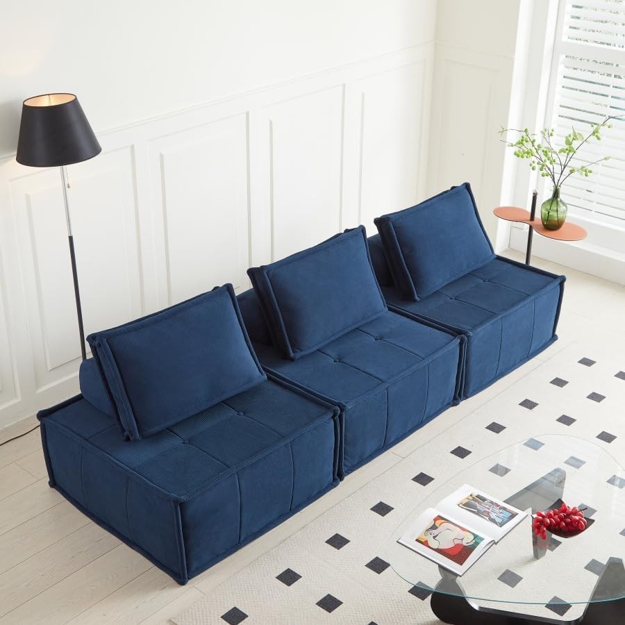 Modular Corduroy Sofa Bed 2-Seater | Deep Seat Sleeper for Small Spaces