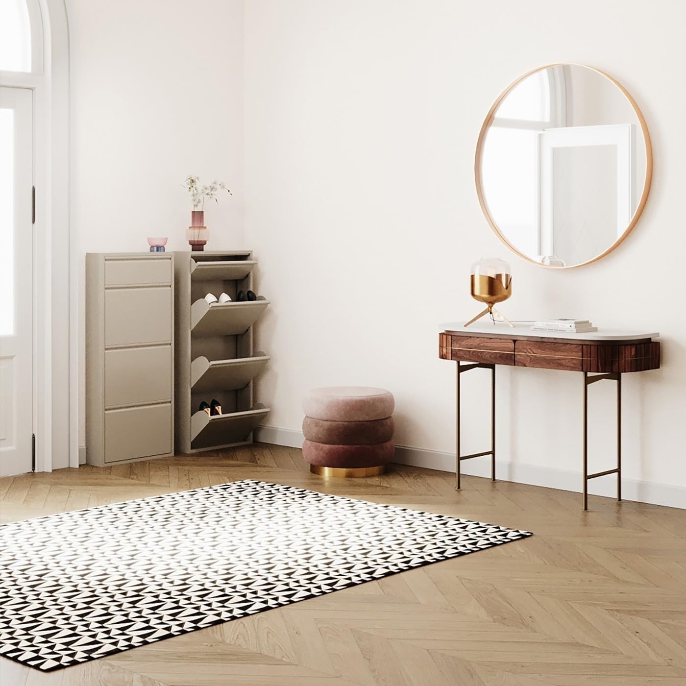 Slim Metal Shoe Storage Cabinet with Tipping Drawers – Cream Hallway Unit 115cm