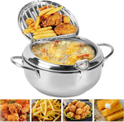Stainless Steel Deep Fryer Pot 4.2L Temp Control Lid Oil Drain Rack