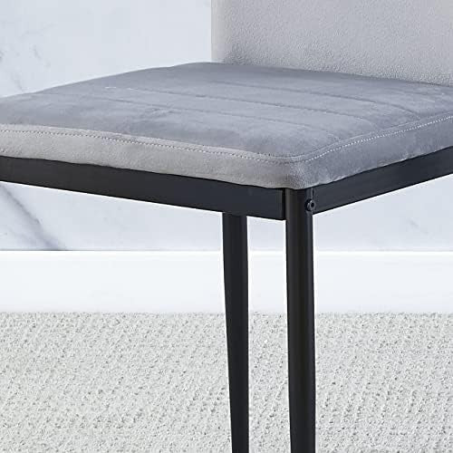 Square Glass Dining Table Set 4 Chairs Modern Space Saving Black Flannel Grey