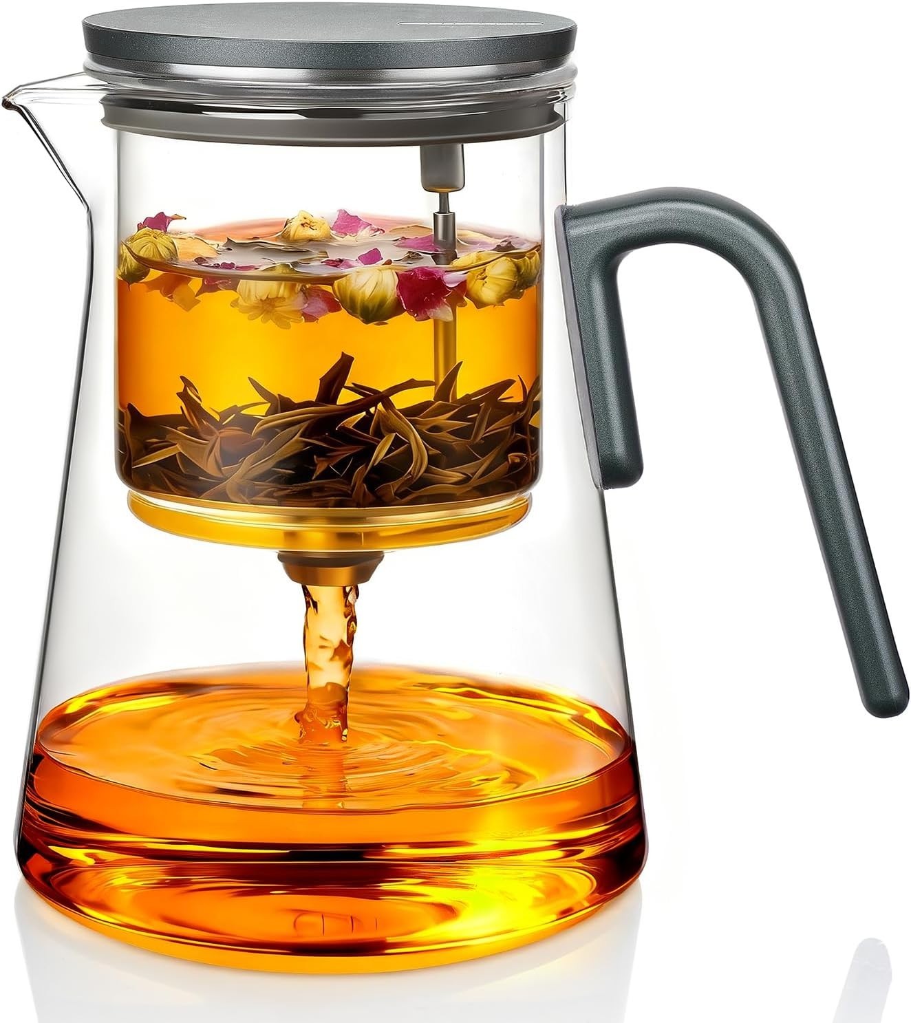 1000ml Magnetic Glass Tea Pot Infuser Loose Leaf Herbal Tea Maker Grey