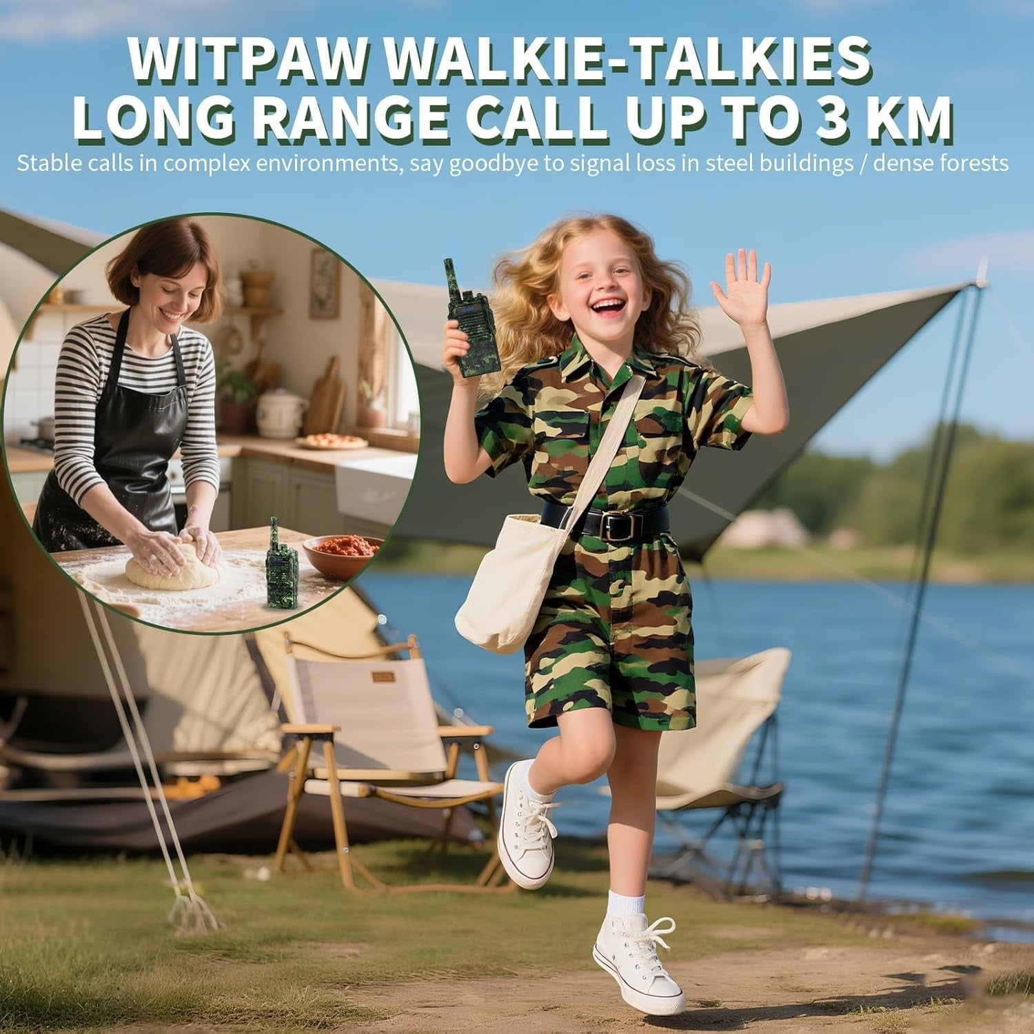 Kids Walkie Talkies Rechargeable 3KM Range 8 Channel VOX Flashlight Camo
