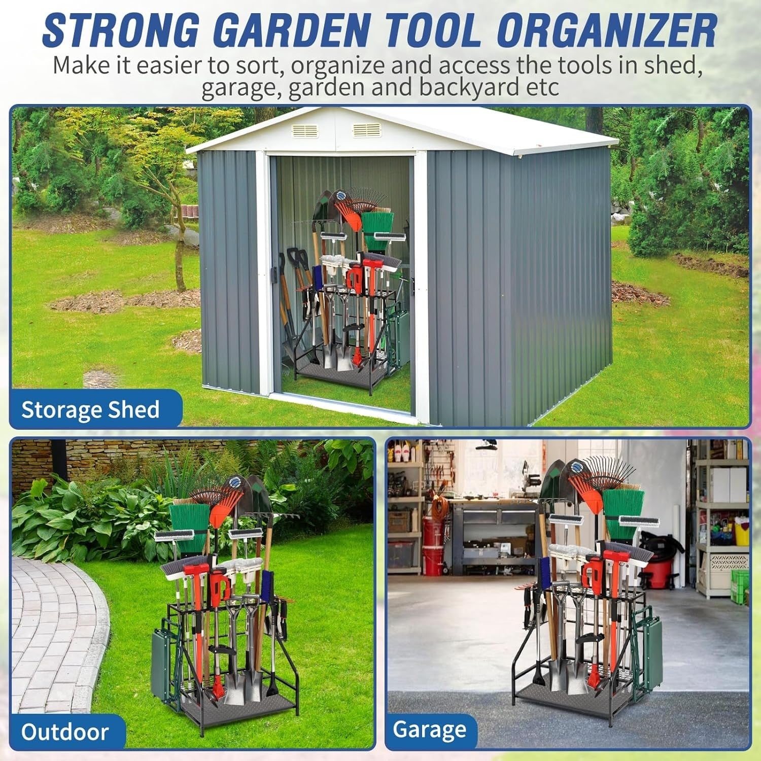 Adjustable Steel Garden Tool Rack Holds 58 Tools 72x72x71cm Black