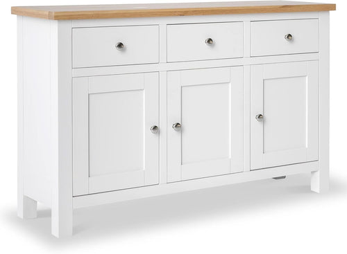 White Solid Wood Sideboard Cabinet 3 Doors 3 Drawers Large Storage Cupboard