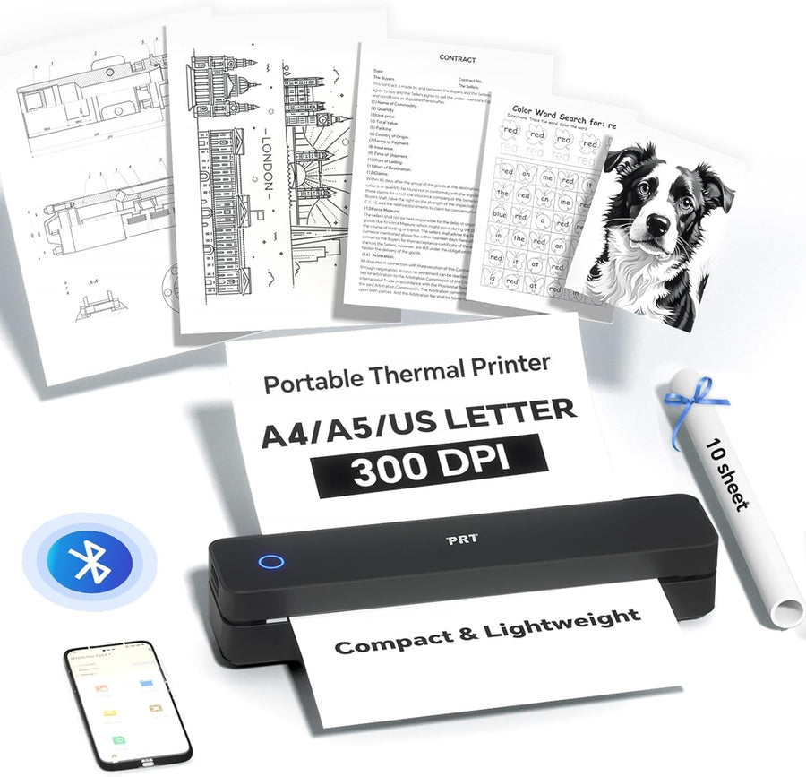 Portable A4 Thermal Printer 300DPI Wireless Inkless Travel