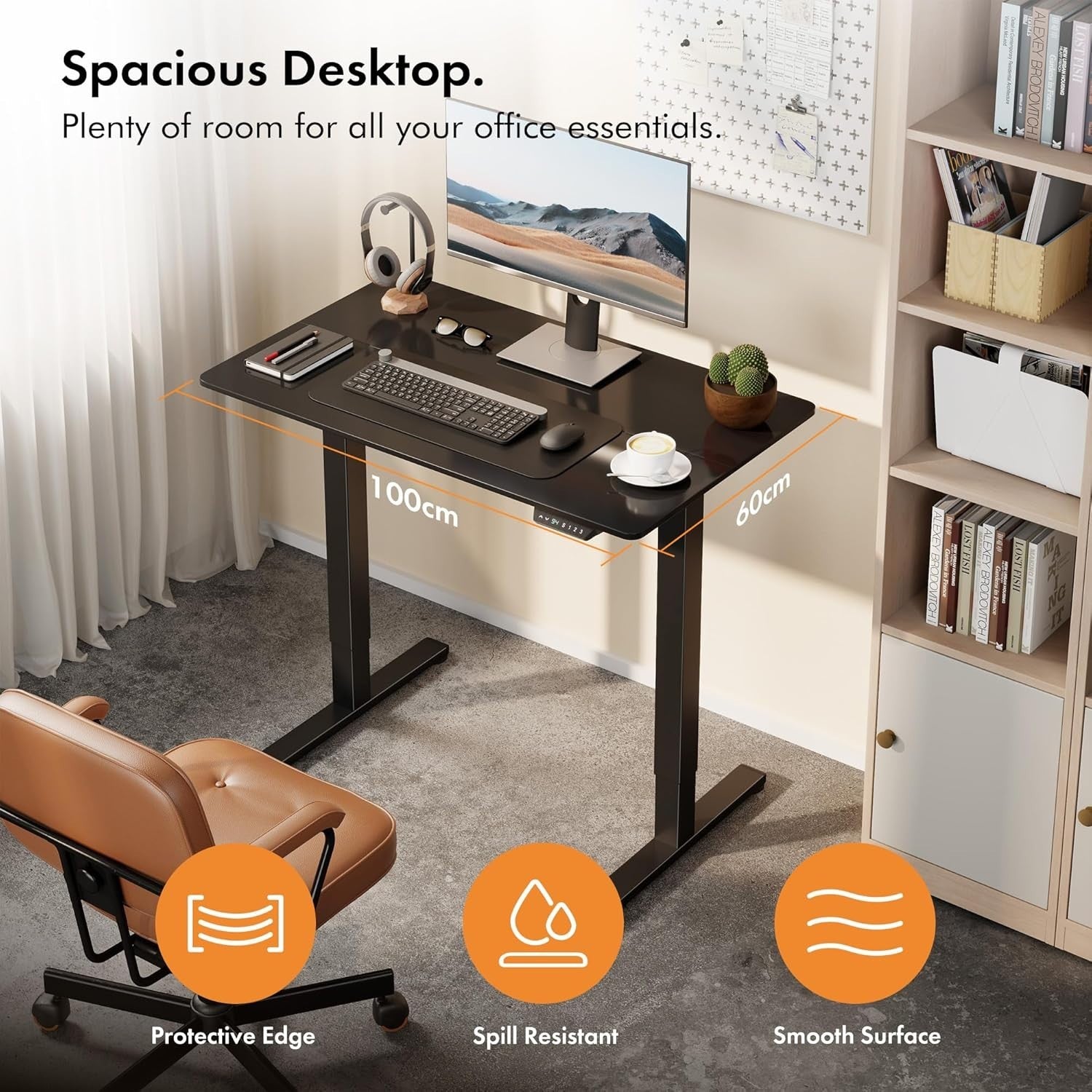 Black 100x60cm Electric Standing Desk with USB-C & Memory Height Control