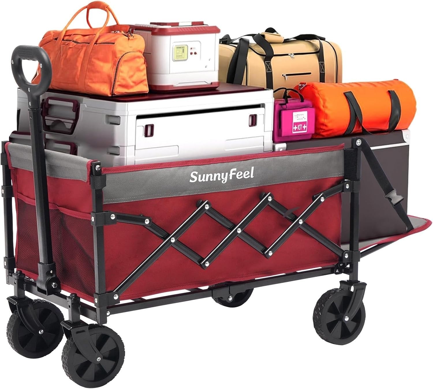 Compact Lightweight Utility Wagon Foldable Cart with Rear Door Red
