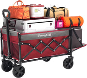 Compact Lightweight Utility Wagon Foldable Cart with Rear Door Red