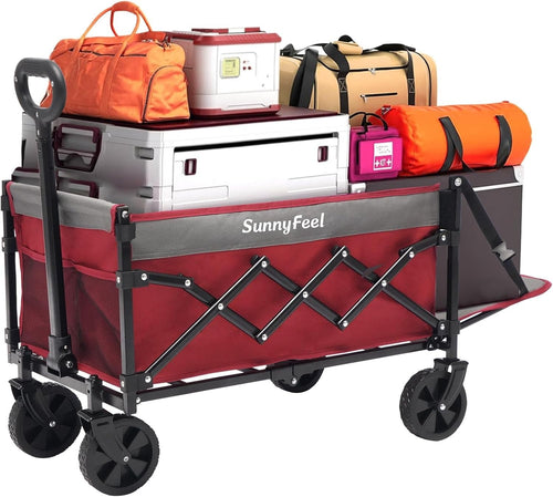 Compact Lightweight Utility Wagon Foldable Cart with Rear Door Red