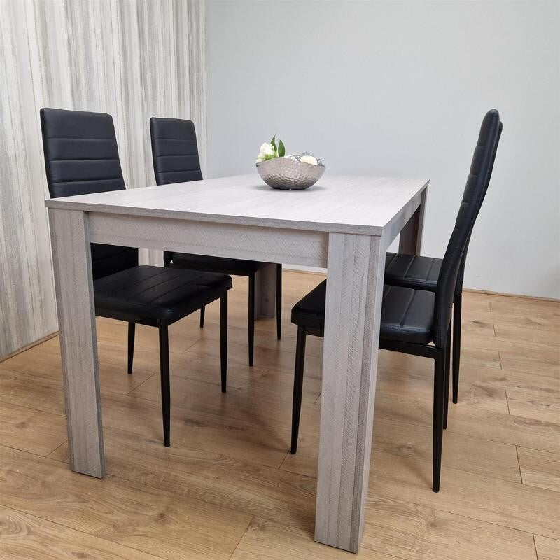 4 Seater Grey Dining Table Set with Black Leather Chairs for Kitchen