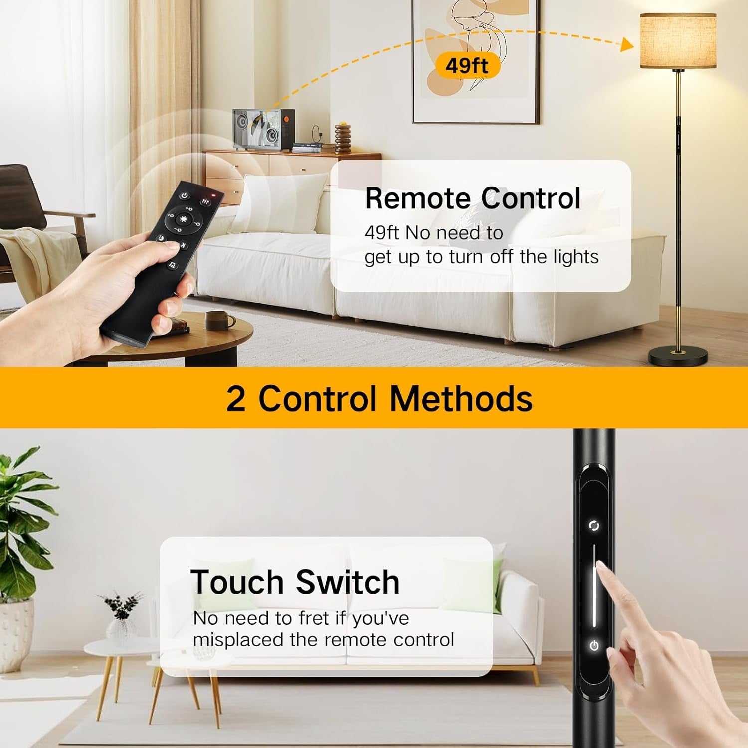 Smart Floor Lamp Touch App Remote Dimmable 3 Colour Modern Standing Light