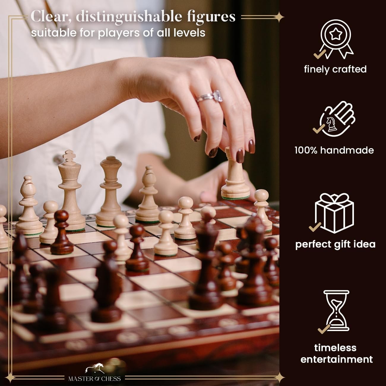 48cm Tournament Wooden Chess Set | Foldable Board | Weighted Staunton Pieces