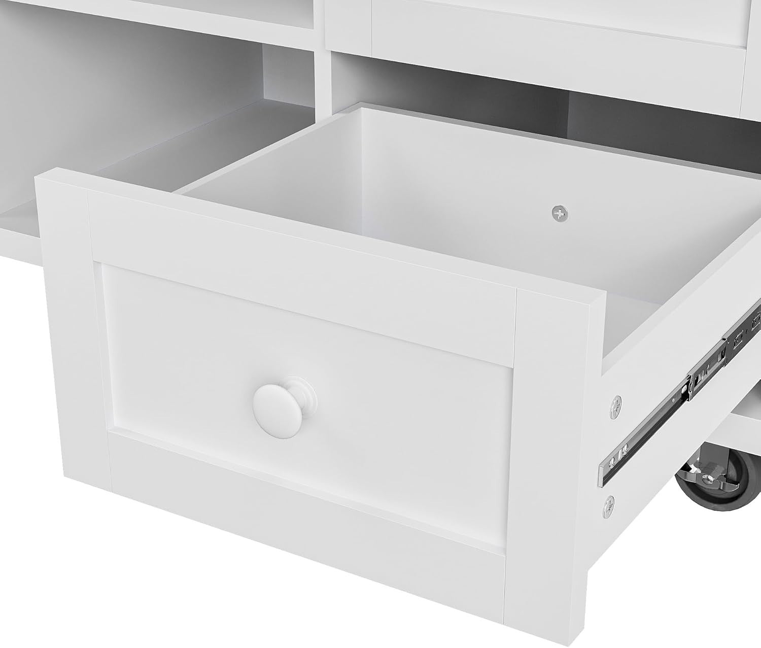 Kitchen Island on Wheels with Drawers & Adjustable Shelf, White 134cm