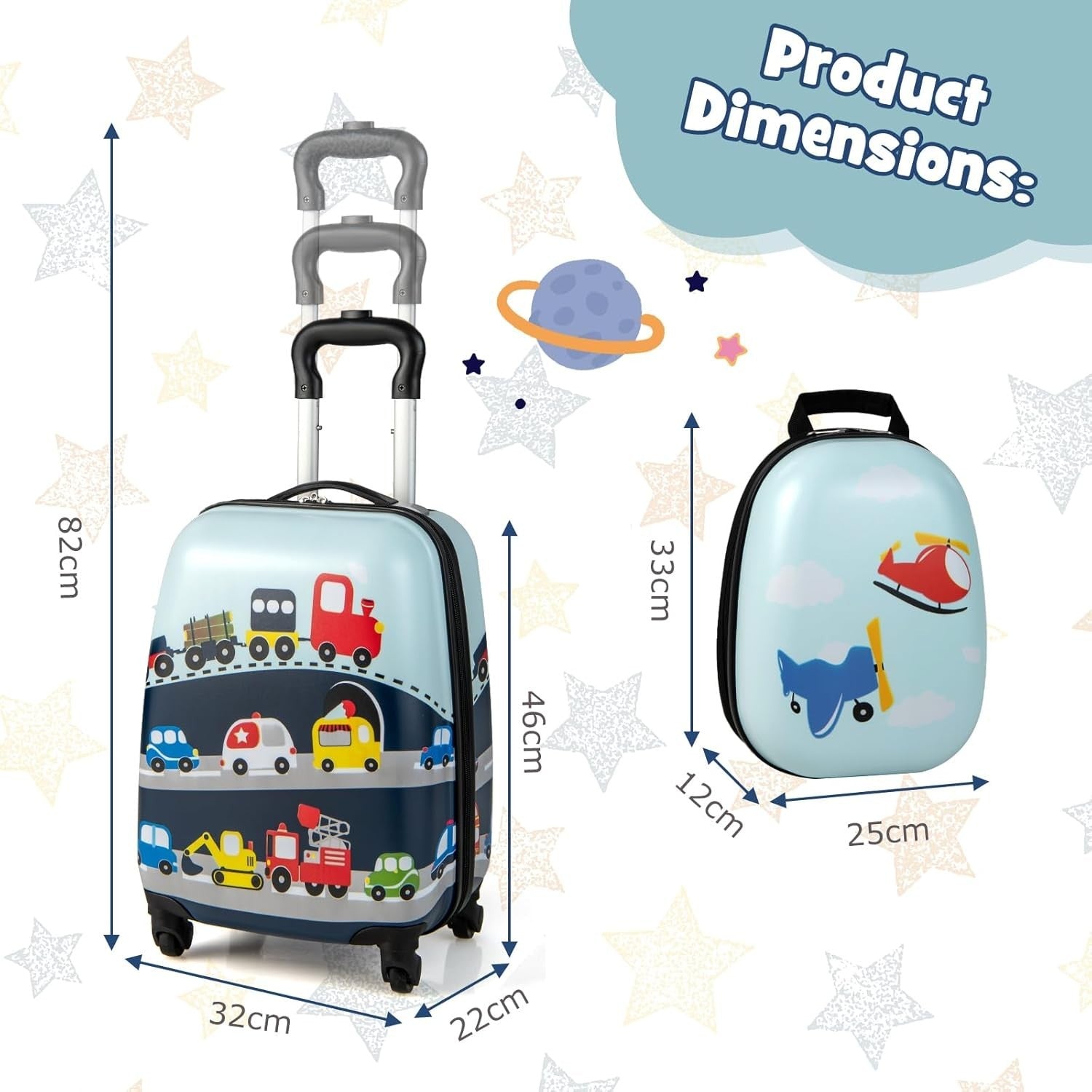 Kids Luggage Set 16” Carry On Suitcase + Backpack Hard Shell Wheels
