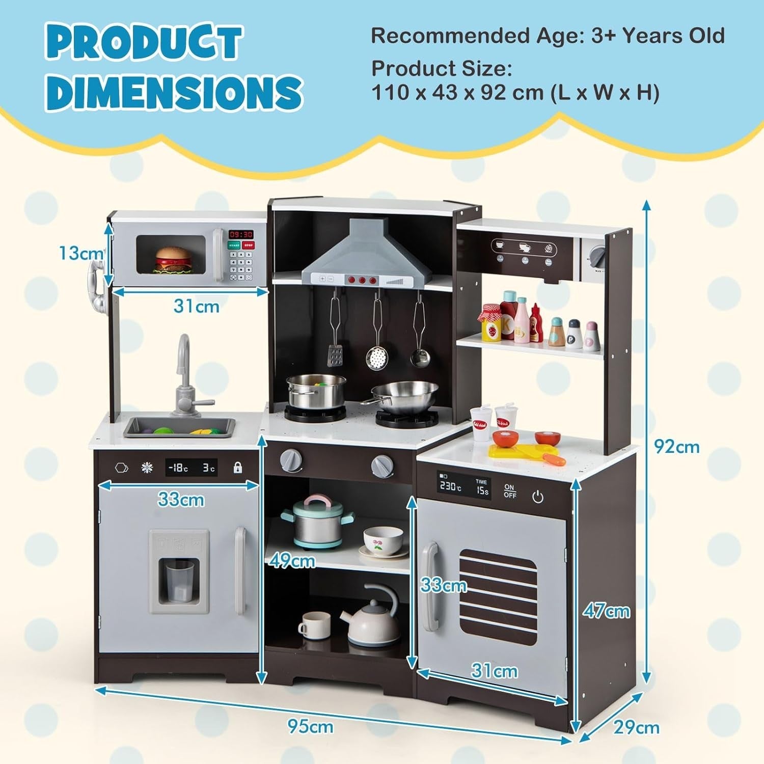 Corner Kids Play Kitchen Lights Sounds Ice Maker Coffee Toy