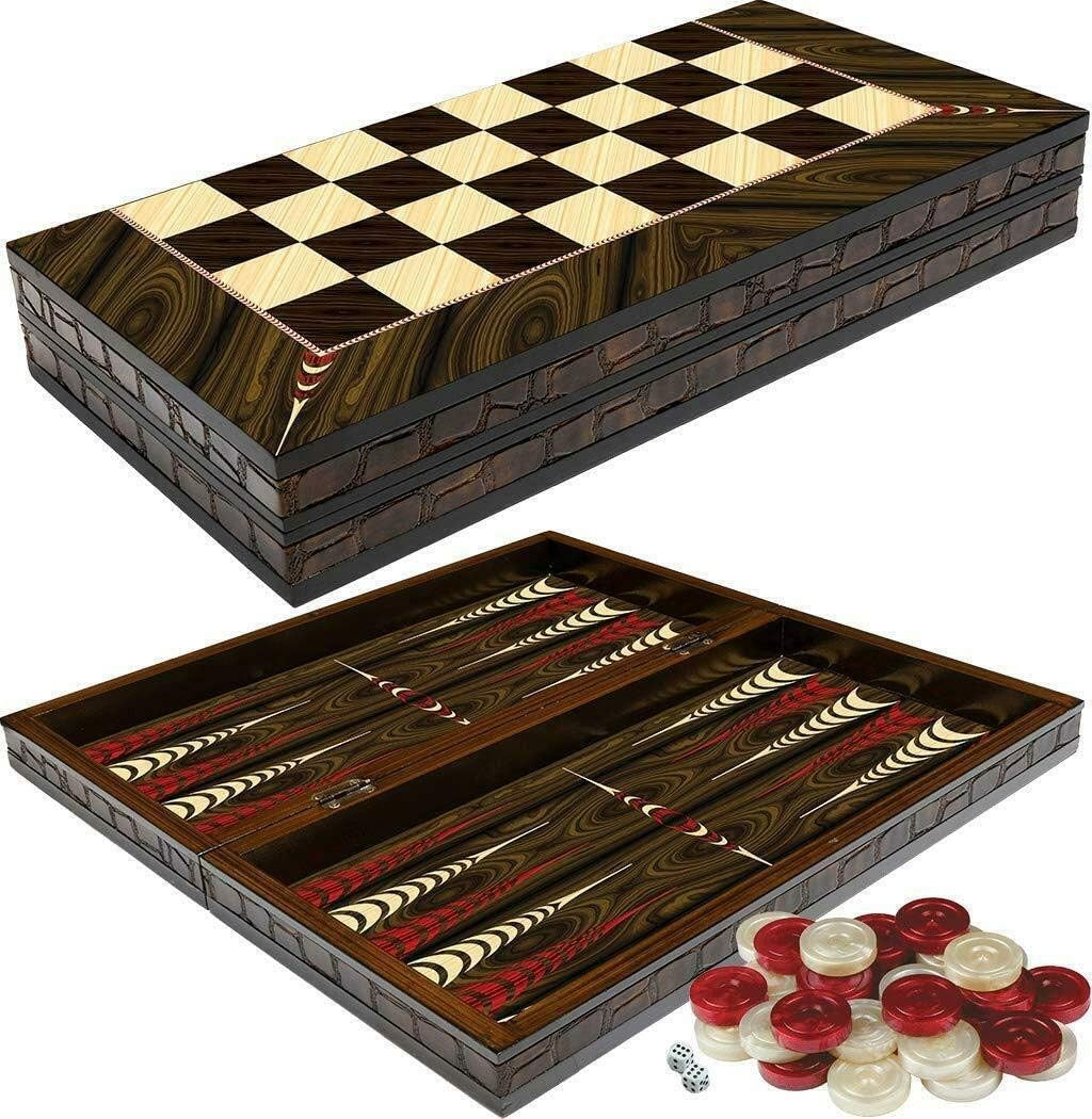 20” Large Wooden Backgammon Set Foldable Heavy Board Classic Family Game