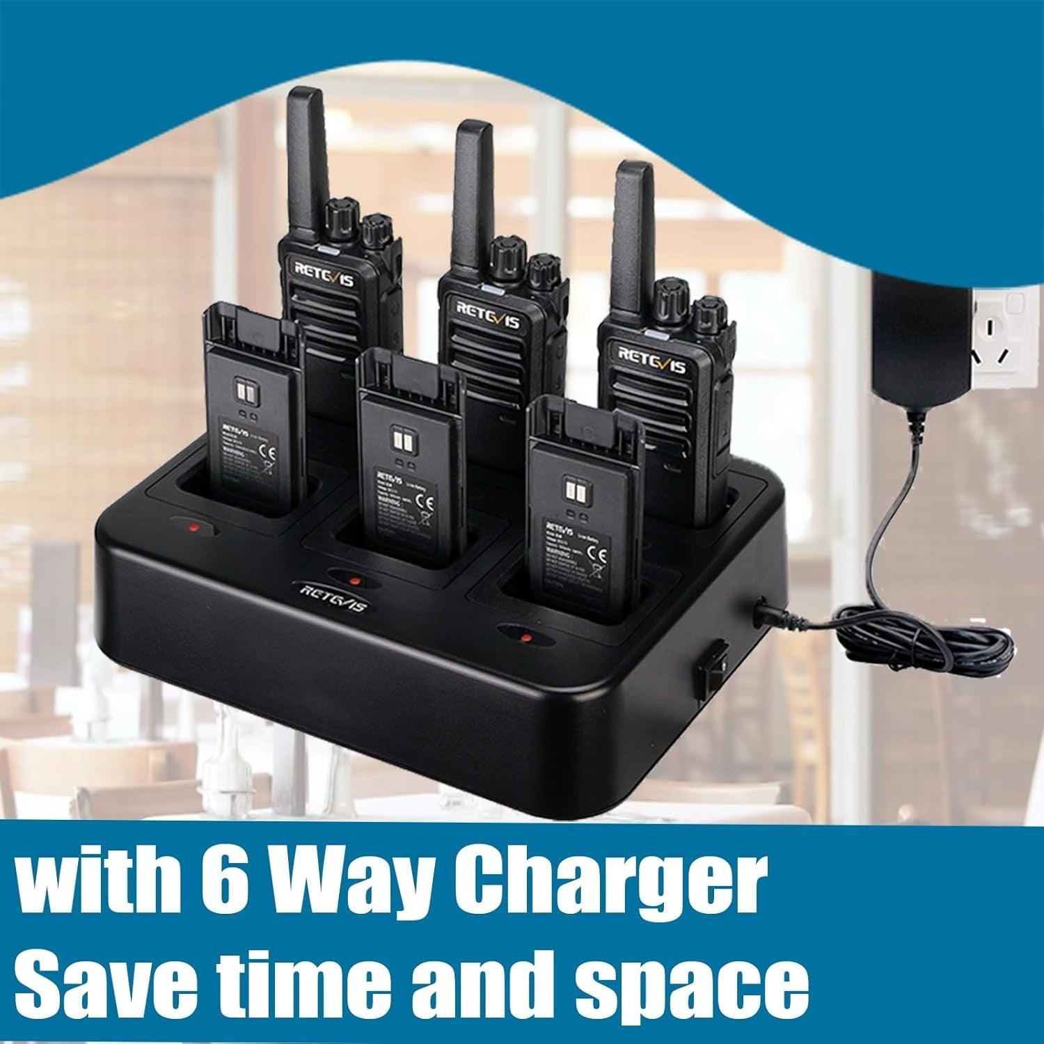 Professional Walkie Talkies 6 Pack Long Range 2 Way Radio Charger VOX