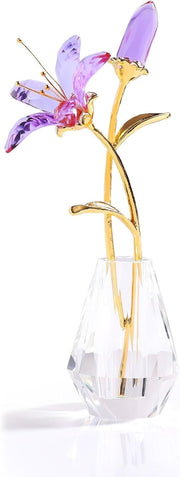 Purple Crystal Lily Flower Ornament • Luxury Glass Vase Figurine