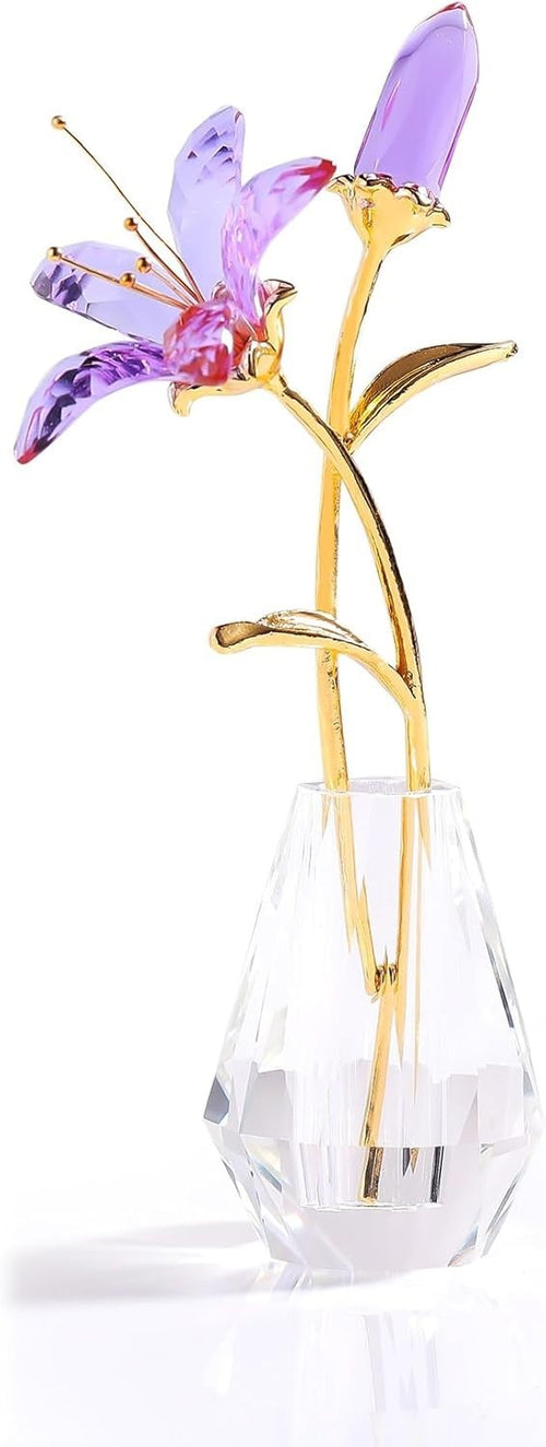 Purple Crystal Lily Flower Ornament • Luxury Glass Vase Figurine
