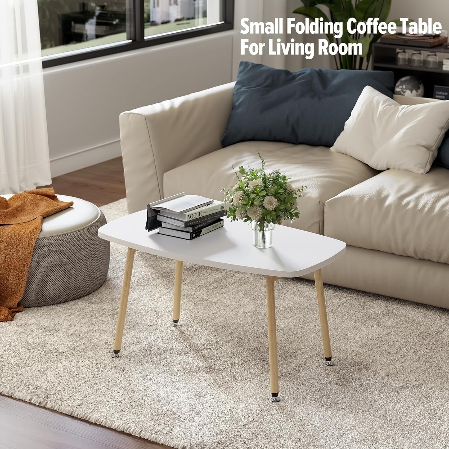Portable Folding Coffee Table White for Small Spaces, Modern 80x40cm