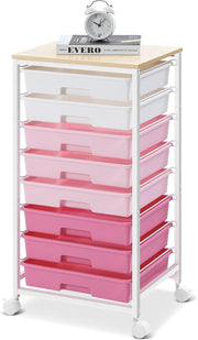 8 Drawer Rolling Storage Cart Rose Pink Utility Organizer Trolley