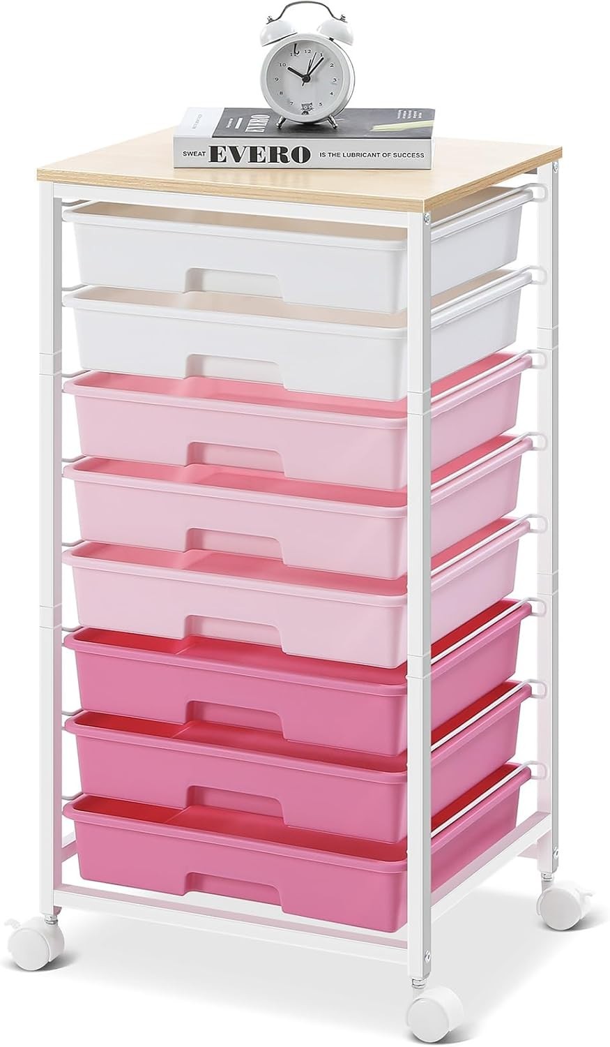 8 Drawer Rolling Storage Cart Rose Pink Utility Organizer Trolley