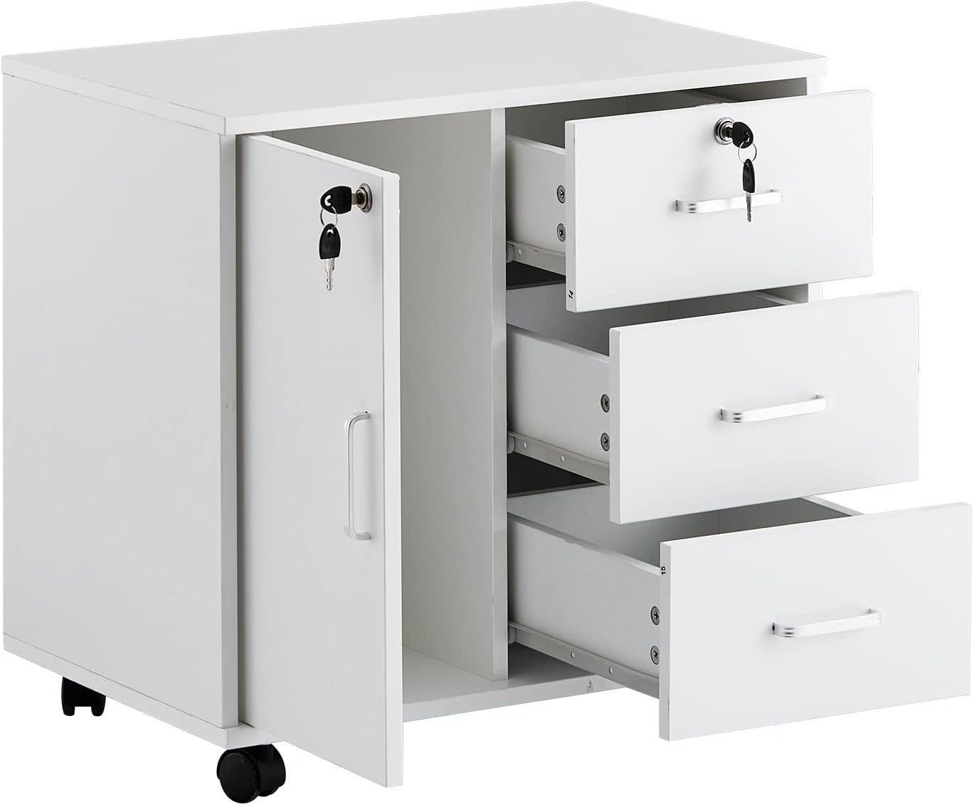 Locking Mobile File Cabinet 3 Drawer Printer Stand Rolling Office Storage