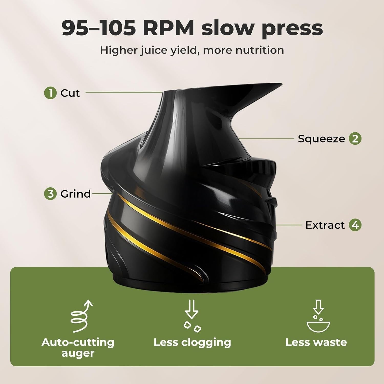 Cold Press Slow Juicer High Yield Dual Filter Quiet Reverse Easy Clean