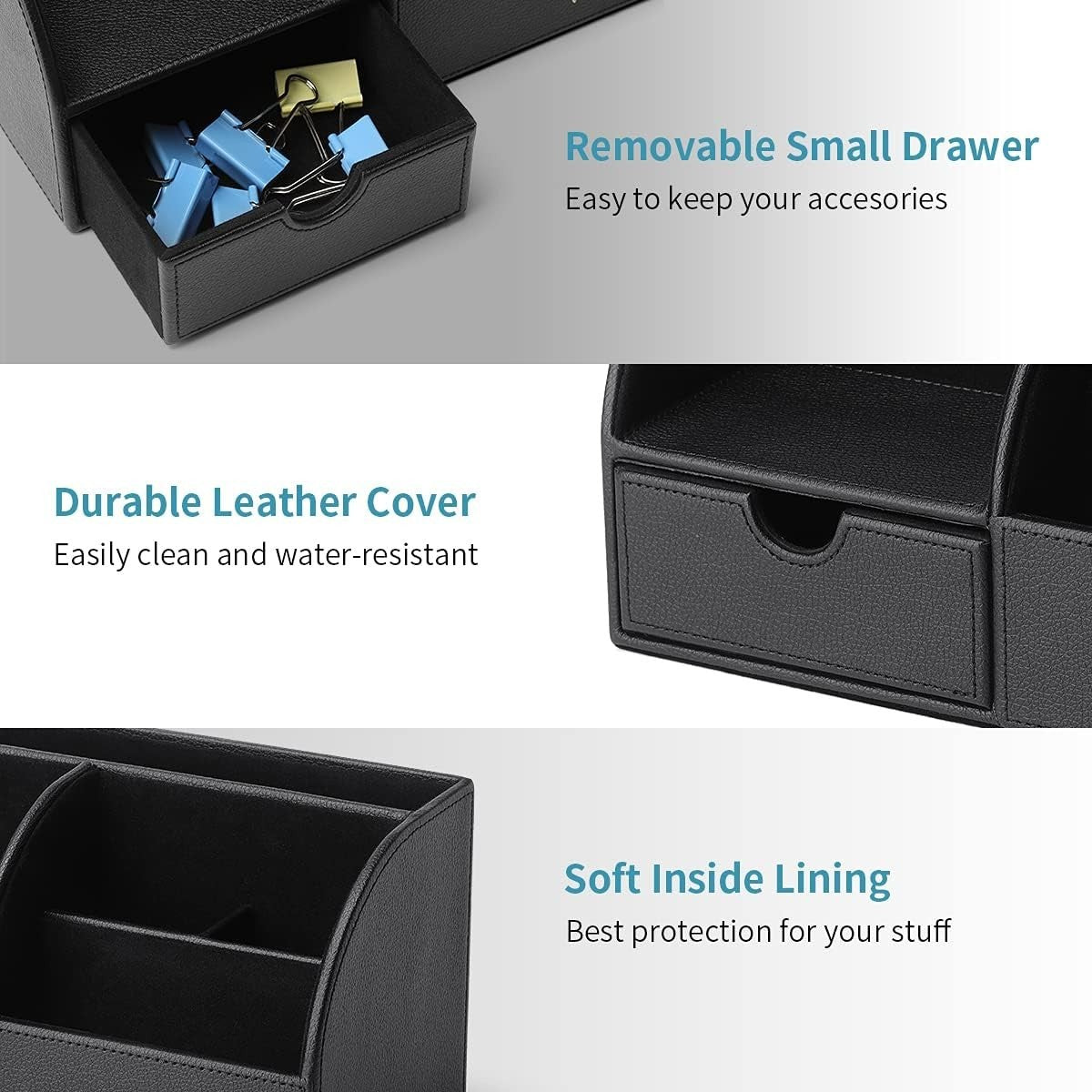 2 Pack Desk Organizer Caddy – Leather Desktop Storage with Drawer