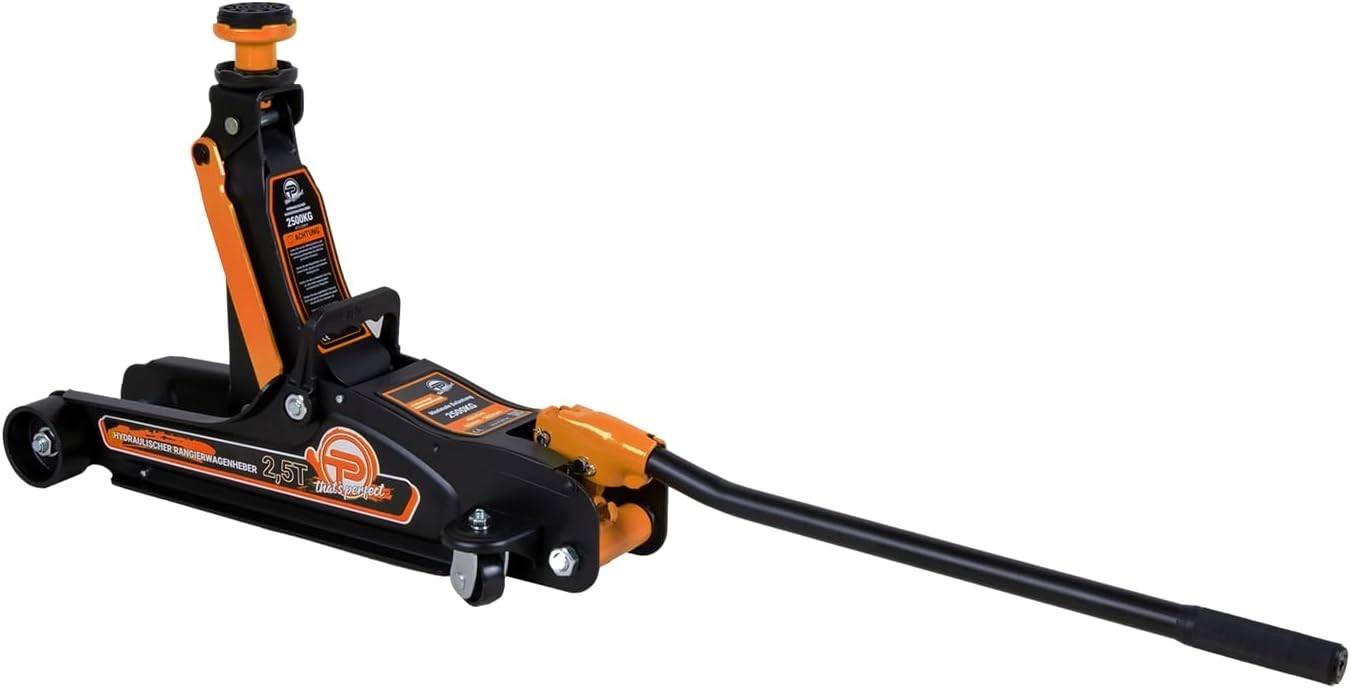 2.5 Ton Low Profile Trolley Jack 80–360mm w/ Case, SUV Adapter & Rubber Pads