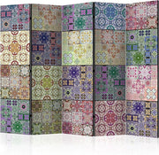 Colorful Mosaic Tile Pattern 5-Panel Extra-Wide Room Divider Privacy Screen