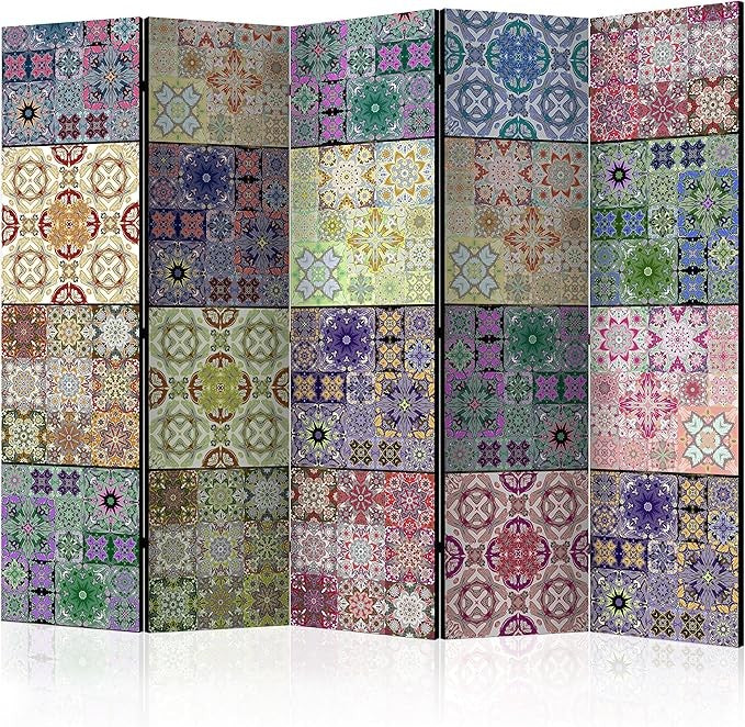 Colorful Mosaic Tile Pattern 5-Panel Extra-Wide Room Divider Privacy Screen