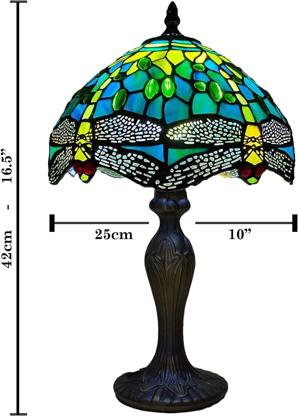 Tiffany Style Table Lamp Green Dragonfly Stained Glass 42cm E27