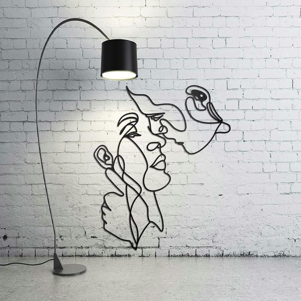 Metal Couple Facial Line Wall Art – Modern Black Abstract Decor