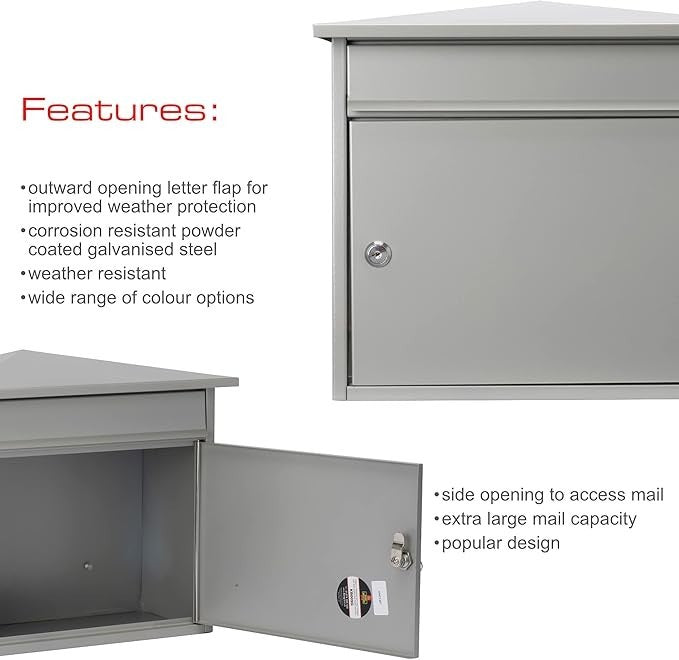 Secure Wall Mounted Steel Postbox Weatherproof 359x349x206mm