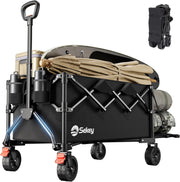 Black 350–500L Folding Camping Wagon 440lb Heavy Duty All Terrain Festival Cart