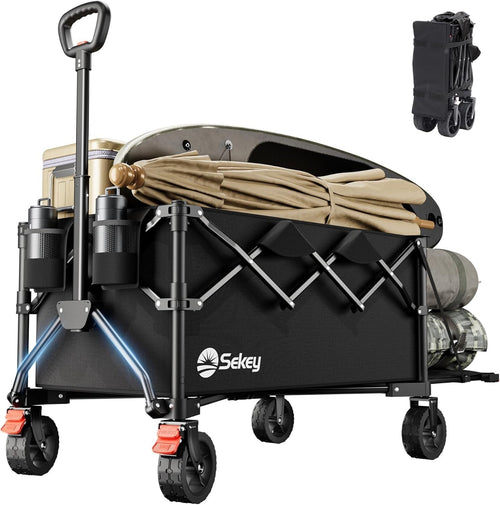 Black 350–500L Folding Camping Wagon 440lb Heavy Duty All Terrain Festival Cart