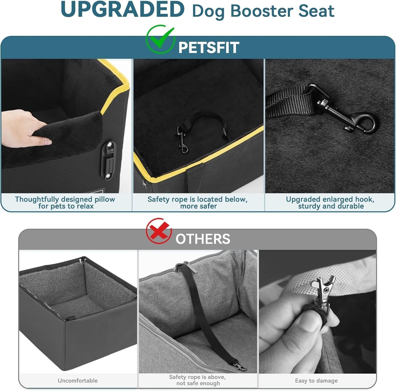 Small Dog Booster Car Seat Adjustable Height Travel Bed 25lb Black