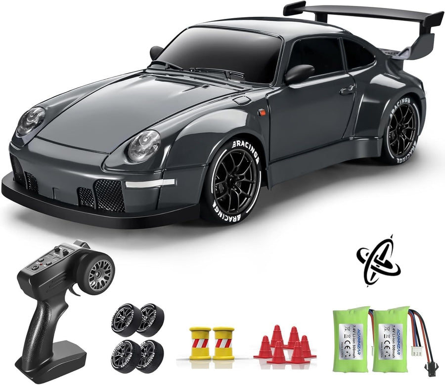 1:24 4WD RC Drift Car 25KM/H Gyro Lights 2 Batteries + Extra Tires Grey
