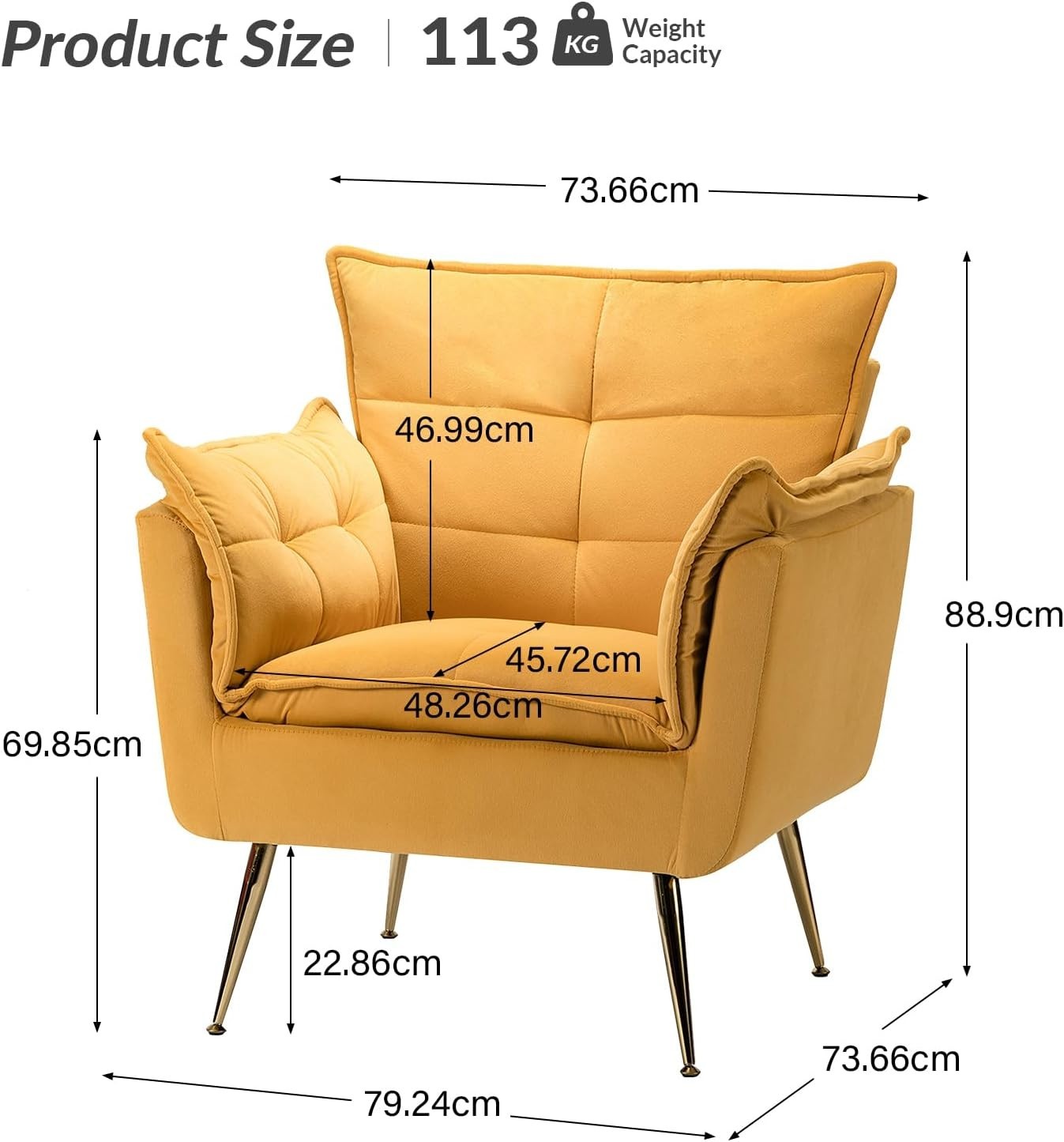 Yellow Modern Tub Accent Chair Gold Metal Legs Upholstered Lounge Chair