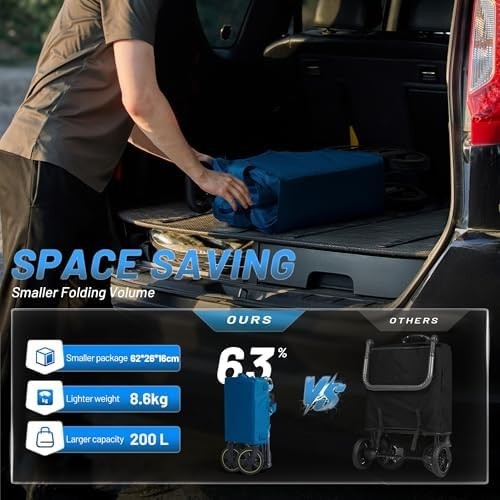 200L Folding Camping Trolley Wagon Heavy Duty All-Terrain Wheels
