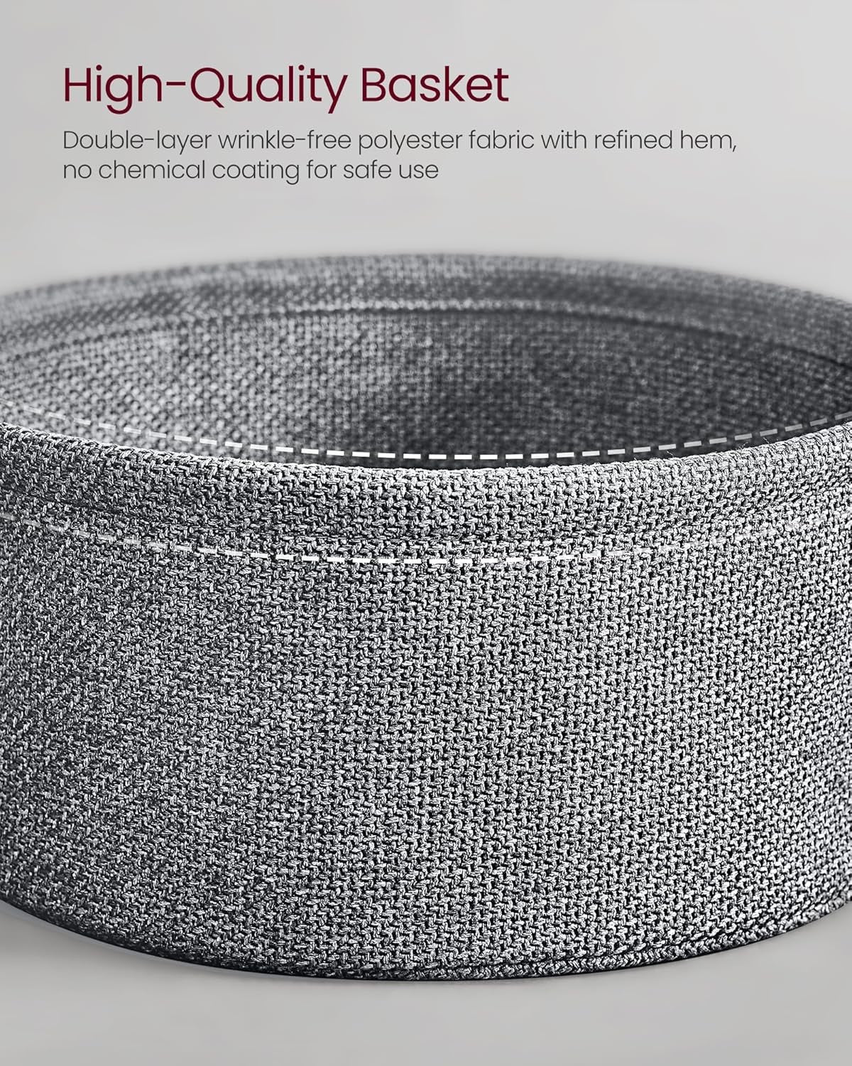 Grey Round Bedside Table with Charging Station & Fabric Basket Storage