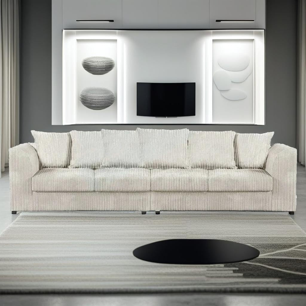 Modern Jumbo Cord 4-Seater Sofa Cream Modular Sectional Couch with Cushions