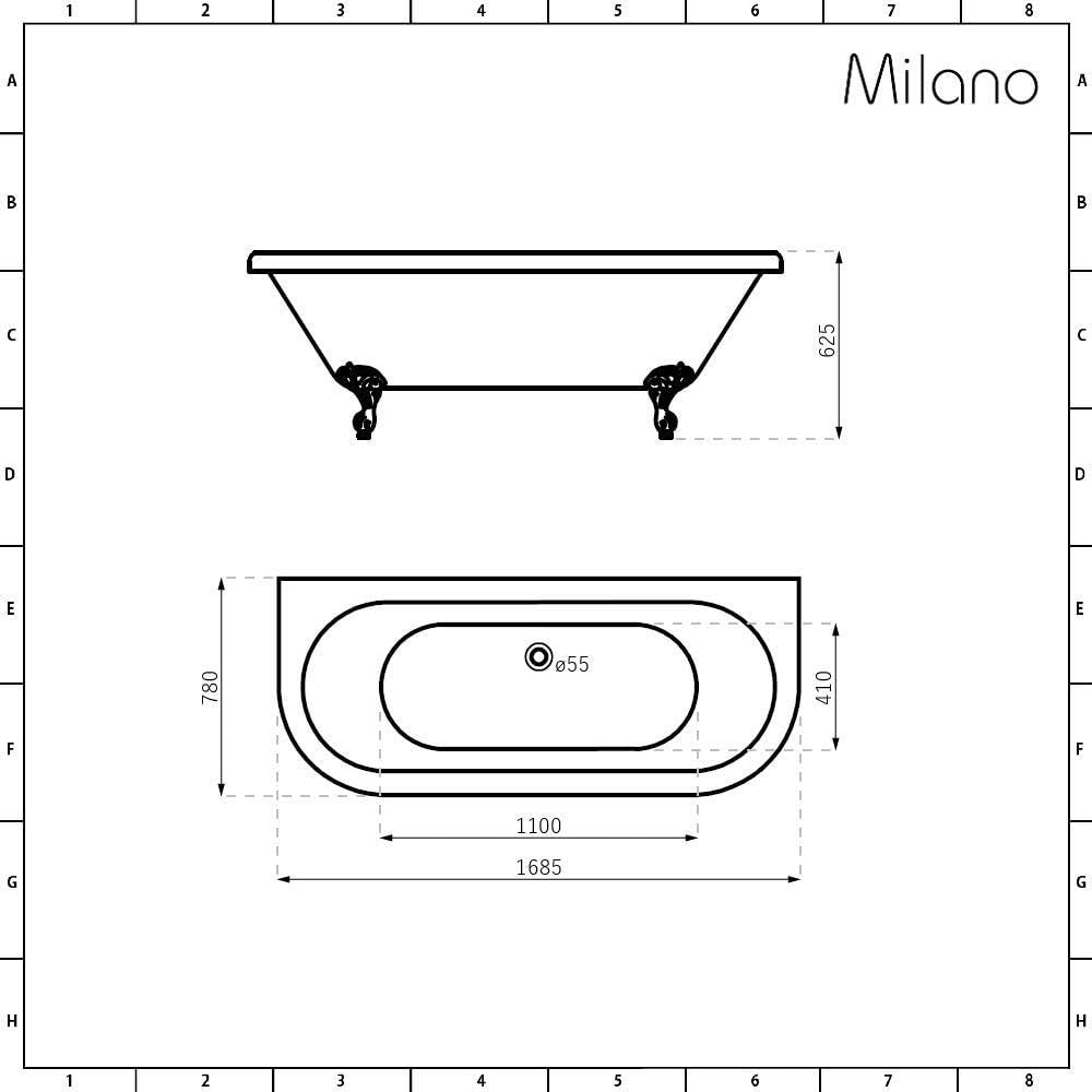 1685x780mm Double Ended Freestanding Back to Wall Bath White Acrylic w/ Gold