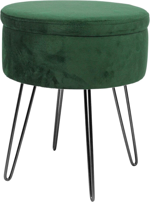 Velvet Round Footstool with Storage Green Ottoman Modern Pouffe Seat Small Stool