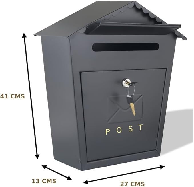 Lockable Cast Iron Wall Mounted Mailbox Black Weatherproof Post Box Large Secure