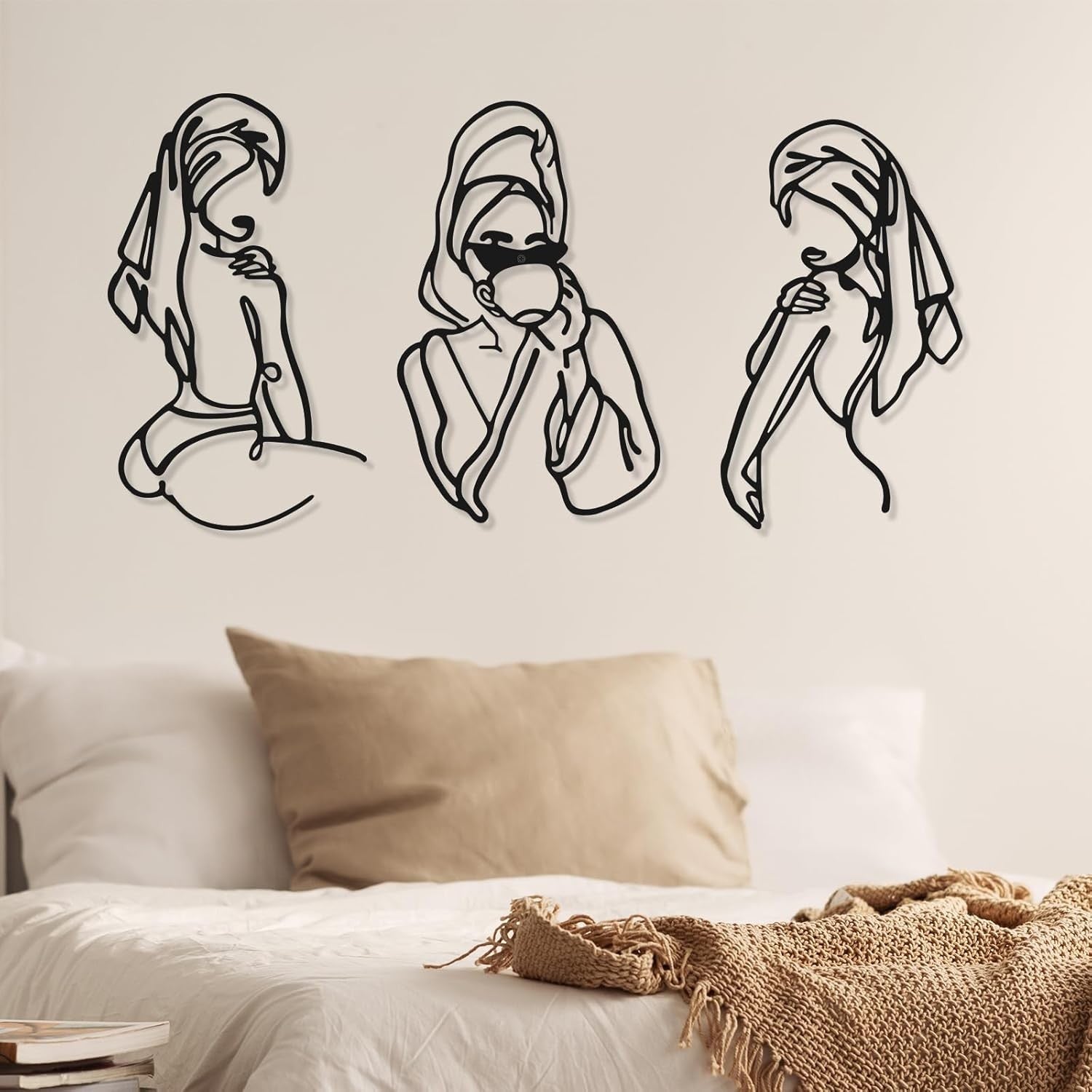 3Pcs Metal Wall Art Abstract Woman Drawing Decor Set